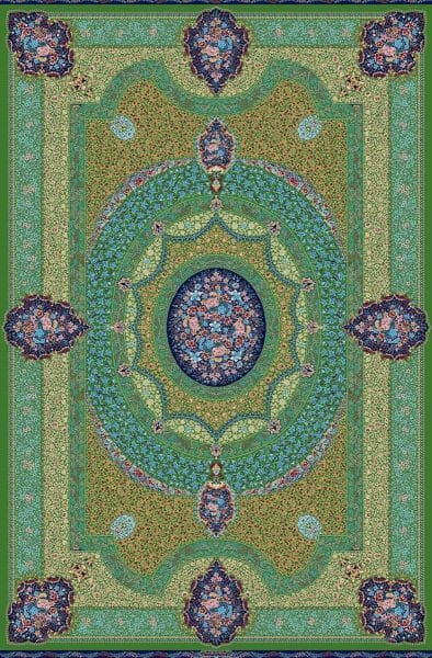 فرش ماشینی کلکسیون حریر کد ۵۸۴۳ سبز — Harir (Silk) Collection 5843 Green